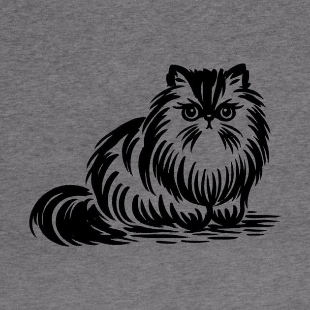 Stick figure of Persian cat in black ink by WelshDesigns